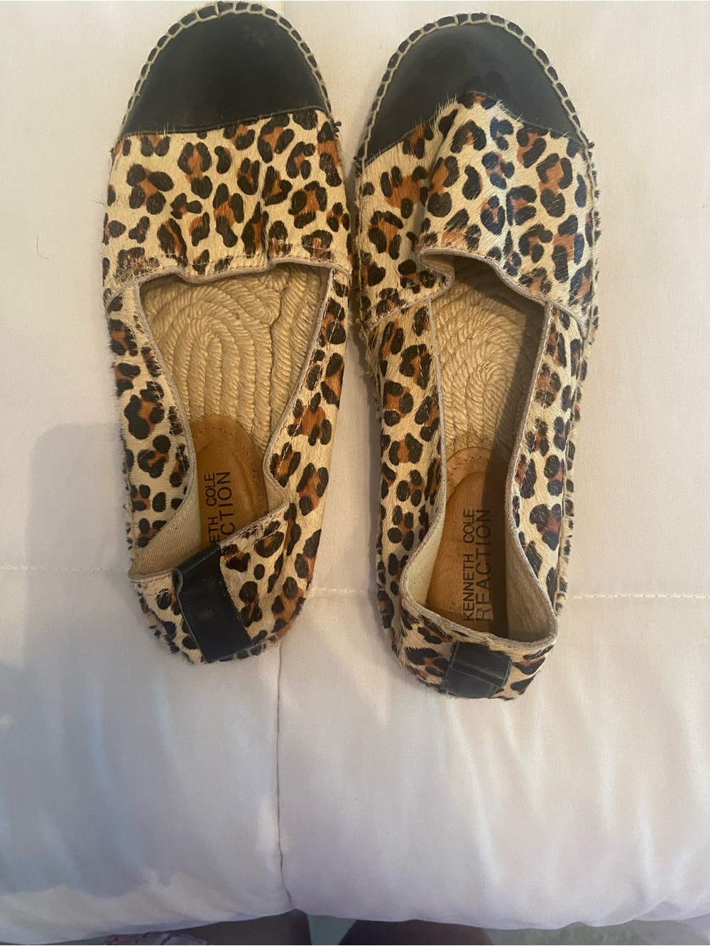 Kenneth Cole Reaction Leopard Espadrille Flats with Black Cap Toe